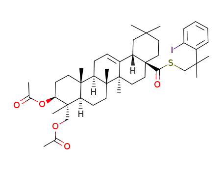Acetic acid (3S,4R,4aR,6aR,6bS,8aS,12aS,14aR,14bR)-4-acetoxymethyl-8a-[2-(2-iodo-phenyl)-2-methyl-propylsulfanylcarbonyl]-4,6a,6b,11,11,14b-hexamethyl-1,2,3,4,4a,5,6,6a,6b,7,8,8a,9,10,11,12,12a,14,14a,14b-icosahydro-picen-3-yl ester