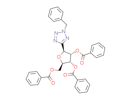 Molecular Structure of 128365-00-4 (2-benzyl-5-(2,3,5-tri-O-benzoyl-β-D-ribofuranosyl)tetrazole)