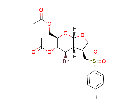 Molecular Structure of 130323-68-1 (Acetic acid (3S,3aS,4R,5R,6R,7aS)-6-acetoxymethyl-4-bromo-3-(toluene-4-sulfonylmethyl)-hexahydro-furo[2,3-b]pyran-5-yl ester)