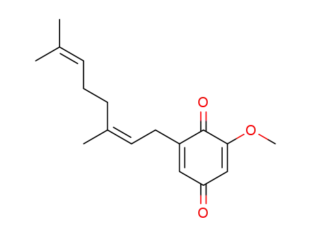 Molecular Structure of 109954-48-5 (2-[(Z)-3,7-Dimethyl-2,6-octadienyl]-6-methoxy-2,5-cyclohexadiene-1,4-dione)