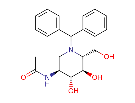 Molecular Structure of 919474-81-0 (N-((3S,4R,5R,6R)-1-benzhydryl-4,5-dihydroxy-6-(hydroxymethyl)piperidin-3-yl)acetamide)