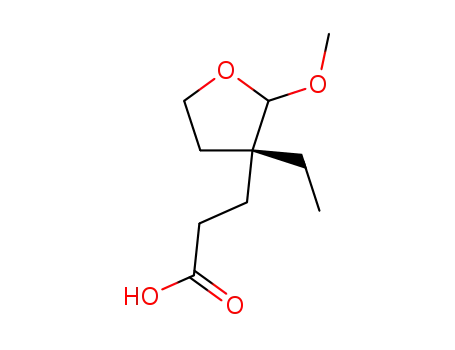Molecular Structure of 442632-33-9 (3-Furanpropanoicacid,3-ethyltetrahydro-2-methoxy-,(3R)-(9CI))