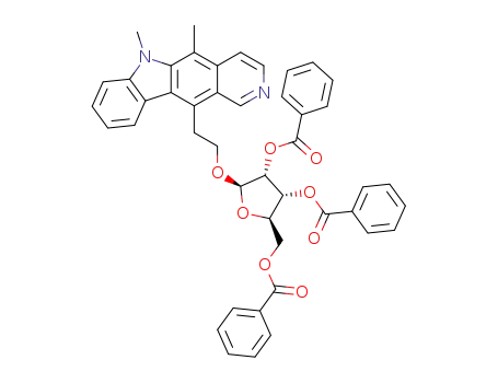 Molecular Structure of 110674-90-3 (11-<2-(2,3,5-tribenzoyl-β-D-ribofuranos-1-yl)oxyethyl>-5,6-dimethyl-pyrido<4,3-b>-carbazole)