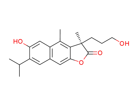 Molecular Structure of 89404-13-7 (Naphtho[2,3-b]furan-2(3H)-one,
6-hydroxy-3-(3-hydroxypropyl)-3,4-dimethyl-7-(1-methylethyl)-, (R)-)