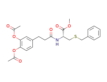 Molecular Structure of 1400221-84-2 (N-((R)-3-benzylthio-1-methoxy-1-oxo-2-propanyl)-3-(3,4-diacetoxyphenyl)propanamide)