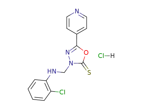 Molecular Structure of 104017-83-6 (3-[(2-Chloro-phenylamino)-methyl]-5-pyridin-4-yl-3H-[1,3,4]oxadiazole-2-thione; hydrochloride)