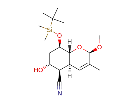 Molecular Structure of 106455-99-6 ((2R,4aS,5S,6R,8R,8aR)-8-(tert-Butyl-dimethyl-silanyloxy)-6-hydroxy-2-methoxy-3-methyl-4a,5,6,7,8,8a-hexahydro-2H-chromene-5-carbonitrile)