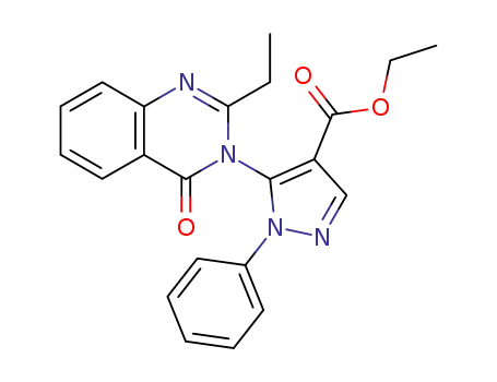 Molecular Structure of 104907-91-7 (ethyl 5-(2-ethyl-4-oxoquinazolin-3(4H)-yl)-1-phenyl-1H-pyrazole-4-carboxylate)