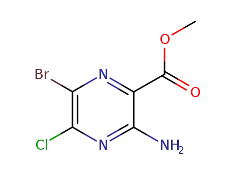 Molecular Structure of 14340-25-1 (Pyrazinecarboxylic acid, 3-amino-6-bromo-5-chloro-, methyl ester)
