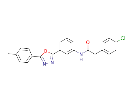 Molecular Structure of 831215-29-3 (2-(4-chlorophenyl)-N-(3-(5-p-tolyl-1,3,4-oxadiazol-2-yl)phenyl)acetamide)