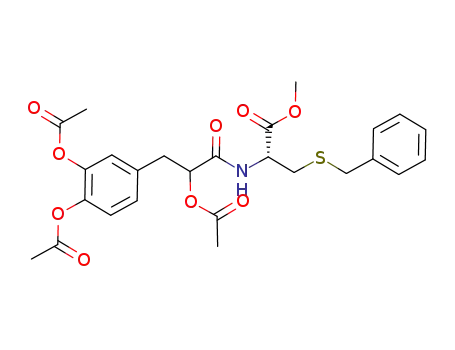 Molecular Structure of 1400221-79-5 (N-((R)-3-benzylthio-1-methoxy-1-oxo-2-propanyl)-2-acetoxy-3-(3,4-diacetoxyphenyl)propanamide)