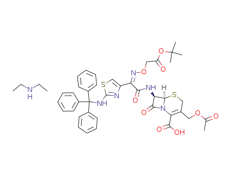 sel de diethylammonium de l'acide (acetoxy methyl)-3(<<<(dimethyl-1,1 ethoxy)-2 oxo-2 ethoxy>imino-2 Z (tritylamino-2 thiazolyl-4)-2>-acetyl>-amino)-7 β cepheme-3 carboxylique-4
