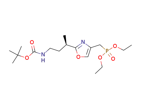 Molecular Structure of 139461-88-4 (Carbamic acid, [3-[4-[(diethoxyphosphinyl)methyl]-2-oxazolyl]butyl]-,
1,1-dimethylethyl ester, (R)-)