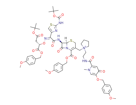 1-(((6R,7R)-7-((Z)-2-((((S)-4-(tert-butoxy)-1-((4-methoxybenzyl)oxy)-1,4-dioxobutan-2-yl)oxy)imino)-2-(2-((tert-butoxycarbonyl)amino)thiazol-4-yl)acetamido)-2-(((4-methoxybenzyl)oxy)carbonyl)-8-oxo-5-thia-1-azabicyclo[4.2.0]oct-2-en-3-yl)methyl)-1-(2-(5-((4-methoxybenzyl)oxy)-1-methyl-4-oxo-1,4-dihydropyridin-2-carboxamido)ethyl)pyrrolidin-1-ium