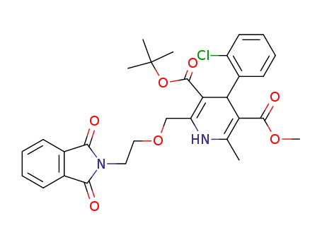 Molecular Structure of 140171-51-3 (3,5-Pyridinedicarboxylic acid,
4-(2-chlorophenyl)-2-[[2-(1,3-dihydro-1,3-dioxo-2H-isoindol-2-yl)ethoxy]
methyl]-1,4-dihydro-6-methyl-, 3-(1,1-dimethylethyl) 5-methyl ester)