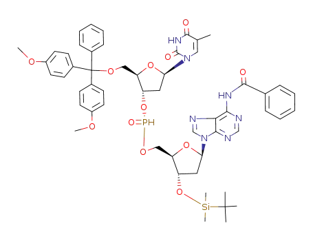 Molecular Structure of 130767-62-3 ((S<sub>P</sub>)-5'-O-(4,4-dimethoxytrityl)-2'-thymidylyl-(3'->5')-N<sup>6</sup>-benzoyl-3'-O-<1,1-dimethylethyl)dimethylsilyl>-2'-deoxyadenosine 3'-H-phosphonate)