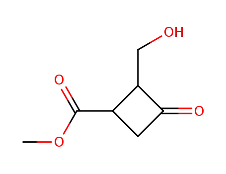 Molecular Structure of 112139-39-6 (Cyclobutanecarboxylic acid, 2-(hydroxymethyl)-3-oxo-, methyl ester, cis- (9CI))