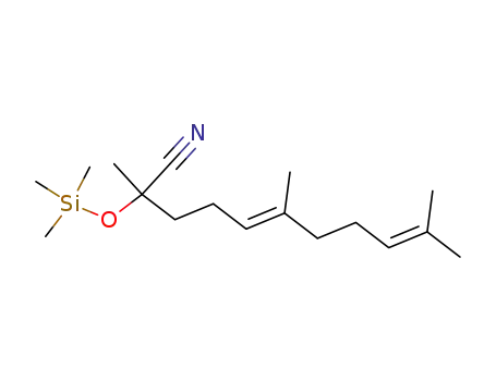 Molecular Structure of 87509-03-3 ((E)-2,6,10-Trimethyl-2-trimethylsilanyloxy-undeca-5,9-dienenitrile)