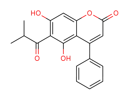 2H-1-Benzopyran-2-one,
5,7-dihydroxy-6-(2-methyl-1-oxopropyl)-4-phenyl-
