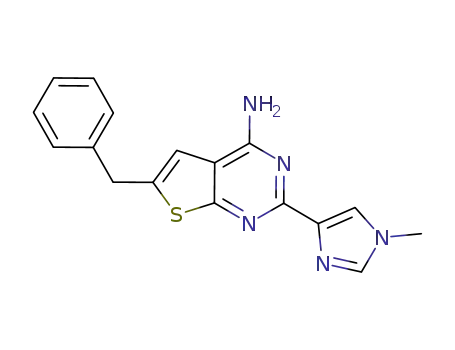 Molecular Structure of 1221430-73-4 (6-benzyl-2-(1-methyl-1H-imidazol-4-yl)thieno[2,3-d]pyrimidin-4-ylamine)
