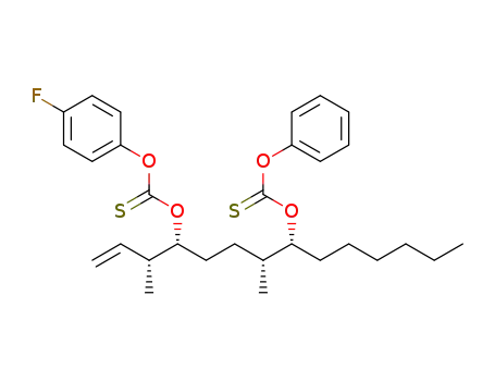 Molecular Structure of 1420626-53-4 (O,O'-((3R,4R,7R,8R)-3,7-dimethyltetradec-1-ene-4,8-diyl) O'-(4-fluorophenyl) O-phenyldicarbonothioate)