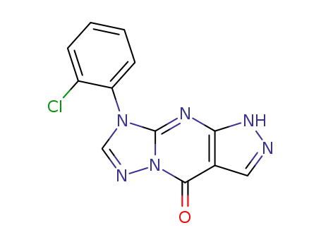 Molecular Structure of 141300-32-5 (8-(2-chlorophenyl)-1,8-dihydro-4H-pyrazolo[3,4-d][1,2,4]triazolo[1,5-a]pyrimidin-4-one)