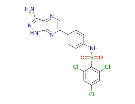 N-[4-(3-amino-1H-pyrazolo[3,4-b]pyrazin-6-yl)phenyl]-2,4,6-trichloro-benzenesulfonamide