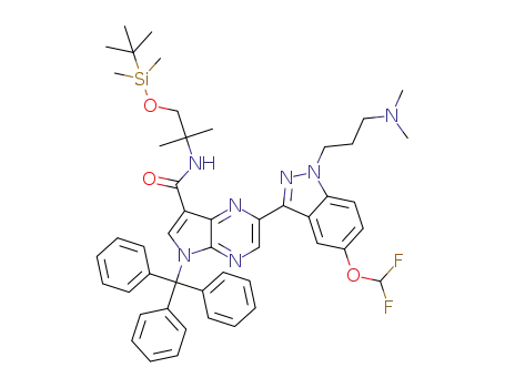 N-(1-(tert-butyldimethylsilyloxy)-2-methylpropan-2-yl)-2-(5-(difluoromethoxy)-1-(3-(dimethylamino)propyl)-1H-indazol-3-yl)-5-trityl-5H-pyrrolo[3,2-b]pyrazine-7-carboxamide