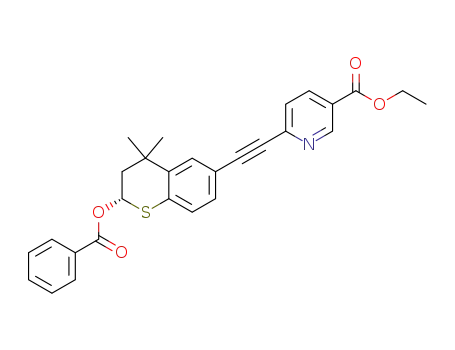 Molecular Structure of 1262228-01-2 ((S)-6-(2-(2-benzoyloxy-4,4-dimethylthiochroman-6-yl)ethynyl)nicotinic acid ethyl ester)