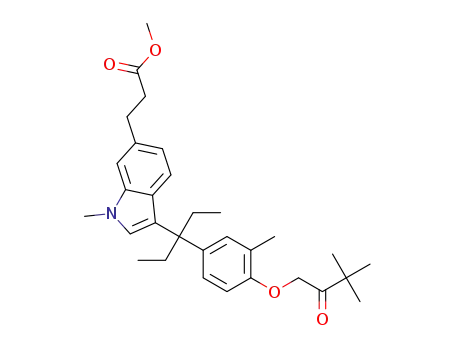 Molecular Structure of 1445854-14-7 (methyl 3-(3-(3-(4-(3,3-dimethyl-2-oxobutoxy)-3-methylphenyl)pentan-3-yl)-1-methyl-1H-indol-6-yl)propanoate)