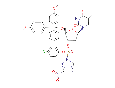 Thymidine, 5'-O-[bis(4-methoxyphenyl)phenylmethyl]-, 3'-[4-chlorophenyl
(3-nitro-1H-1,2,4-triazol-1-yl)phosphonate]