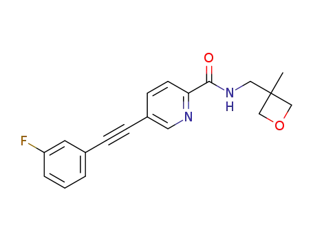 Molecular Structure of 1428631-20-2 (5-((3-fluorophenyl)ethynyl)-N-((3-methyloxetan-3-yl)-methyl)picolinamide)