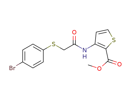 Molecular Structure of 477869-14-0 (METHYL 3-((2-[(4-BROMOPHENYL)SULFANYL]ACETYL)AMINO)-2-THIOPHENECARBOXYLATE)