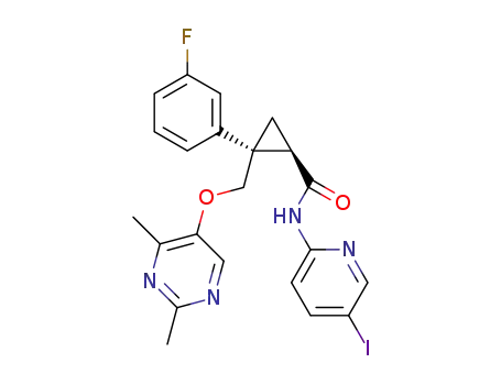Molecular Structure of 1369765-88-7 ((1R,2S)-2-(((2,4-dimethylpyrimidin-5-yl)oxy)methyl)-2-(3-fluorophenyl)-N-(5-iodopyridin-2-yl)cyclopropanecarboxamide)
