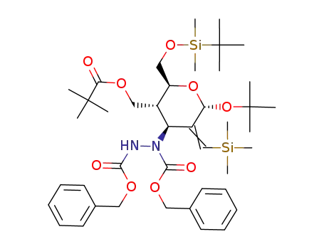 tert-butyl 6-O-(tert-butyldimethylsilyl)-3-(N,N'-dicarbobenzyloxyhydrazino)-2,3,4-trideoxy-4-C-<(trimethylacetoxy)methyl>-2-C-<(trimethylsilyl)methylene>-α-D-arabino-hexopyranoside