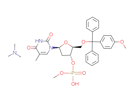Phosphoric acid (2S,3R,5S)-2-[(4-methoxy-phenyl)-diphenyl-methoxymethyl]-5-(5-methyl-2,4-dioxo-3,4-dihydro-2H-pyrimidin-1-yl)-tetrahydro-furan-3-yl ester methyl ester; compound with trimethyl-amine