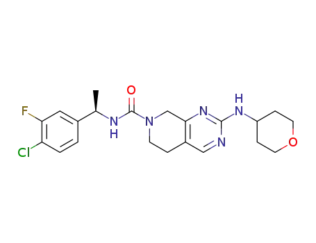 Molecular Structure of 1395072-61-3 ((R)-N-(1-(4-chloro-3-fluorophenyl)ethyl)-2-(tetrahydro-2H-pyran-4-ylamino)-5,6-dihydropyrido[3,4-d]pyrimidine-7(8H)-carboxamide)