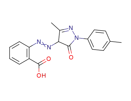 Molecular Structure of 90163-25-0 (Benzoic acid,
2-[[4,5-dihydro-3-methyl-1-(4-methylphenyl)-5-oxo-1H-pyrazol-4-yl]azo]-)