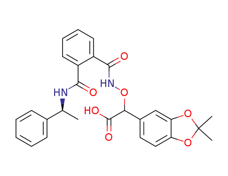 Molecular Structure of 131692-73-4 ((2,2-Dimethyl-benzo[1,3]dioxol-5-yl)-[2-((S)-1-phenyl-ethylcarbamoyl)-benzoylaminooxy]-acetic acid)