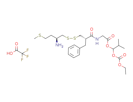 Molecular Structure of 1098011-52-9 (1-(2-((1-(ethoxycarbonyloxy)isobutoxycarbonylmethyl)carbamoyl)-3-phenylpropyldisulfanylmethyl)-3-methylsulfanylpropyl ammonium trifluoroacetate)