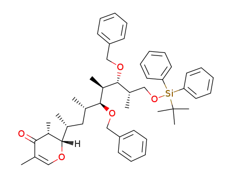 <2S-<2α(1S*,3R*,4R*,5S*,6S*,7R*),3>>-2-<8-<<(1,1-Dimethylethyl)diphenylsilyl>oxy>-1,3,5,7-tetramethyl-4,6-bis-(phenylmethoxy)octyl>-2,3-dihydro-3,5-dimethyl-4H-pyran-4-one (Pyrone 19)