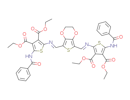 Molecular Structure of 1586816-06-9 (tetraethyl-5,5'-((1E,1'E)-((2,3-dihydrothieno[3,4-b][1,4]dioxine-5,7-diyl)bis(methanylylidene))bis(azanylylidene))bis(2-benzamidothiophene-3,4-dicarboxylate))