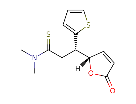 Molecular Structure of 1638616-41-7 ((S)-N,N-dimethyl-3-((S)-5-oxo-2,5-dihydrofuran-2-yl)-3-(thiophen-2-yl)propanethioamide)