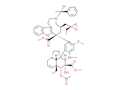 Molecular Structure of 131703-87-2 ((7S,5R)-methyl 3-<(S)-α-methylbenzyl>-1,2,3,4,5,6,7,8-octahydro-5-<(2R)-2-ethyl-2,3-epoxypropyl>-7-(15-vindolinyl)azonino<5,4-b>indole-7-carboxylate)