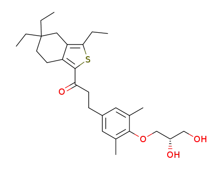 Molecular Structure of 1516885-69-0 ((S)-3-(4-(2,3-dihydroxypropoxy)-3,5-dimethylphenyl)-1-(3,5,5-triethyl-4,5,6,7-tetrahydrobenzo[c]thiophen-1-yl)propan-1-one)