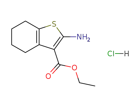 Molecular Structure of 76488-06-7 (Benzo[b]thiophene-3-carboxylic acid, 2-aMino-4,5,6,7-tetrahydro-, ethyl ester, hydrochloride)