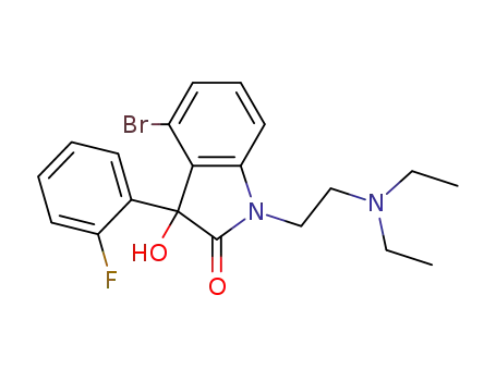 Molecular Structure of 259666-15-4 (4-Bromo-1-(2-diethylaminoethyl)-3-hydroxy-3-(2-fluorophenyl)oxindole)