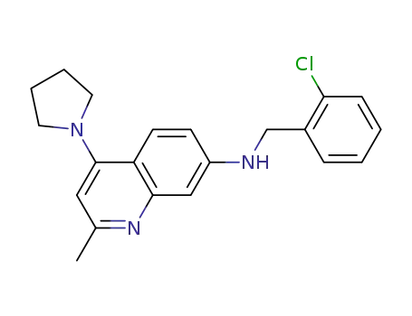 Molecular Structure of 581066-44-6 (7-Quinolinamine, N-[(2-chlorophenyl)methyl]-2-methyl-4-(1-pyrrolidinyl)-)