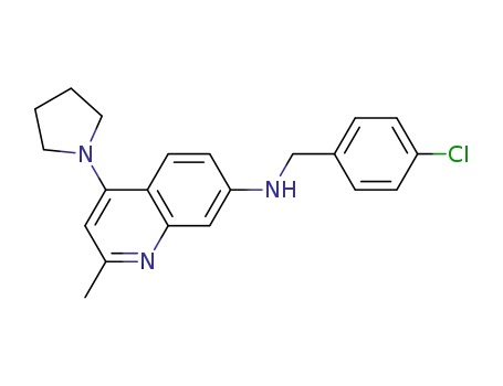 Molecular Structure of 581066-46-8 (7-Quinolinamine, N-[(4-chlorophenyl)methyl]-2-methyl-4-(1-pyrrolidinyl)-)