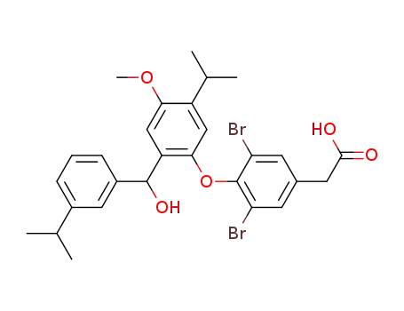 Molecular Structure of 348166-84-7 (3,5-Dibromo-4-{2-[(3-isopropylphenyl)hydroxymethyl]-5-isopropyl-4-methoxyphenoxy}-phenylacetic acid)